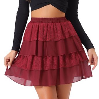 Women's Summer Cute Ruffled A-Line Lace Mini Tiered Skirt