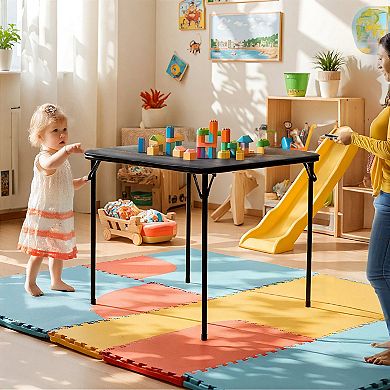 HomeRoots 34" Black Wood and Metal Folding Square Card Table