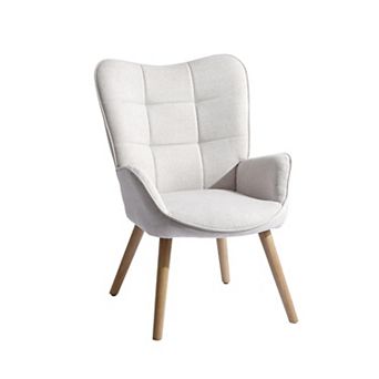 HomeRoots 23" Beige and Natural Tufted Chenille and Solid Wood Wingback Chair