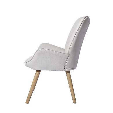 HomeRoots 23" Beige and Natural Tufted Chenille and Solid Wood Wingback Chair