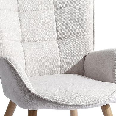 HomeRoots 23" Beige and Natural Tufted Chenille and Solid Wood Wingback Chair