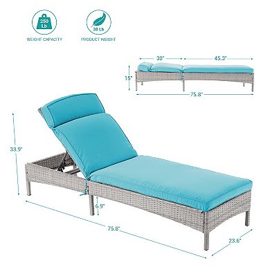 Outdoor Lounge Chaise Patio Rattan Chairs Adjustable Inclination Angles Weather-Resistant Frame