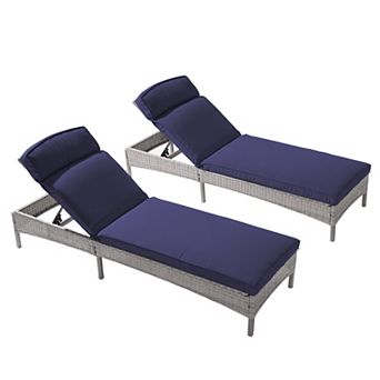 Outdoor Lounge Chaise Patio Rattan Chairs Adjustable Inclination Angles Weather-Resistant Frame