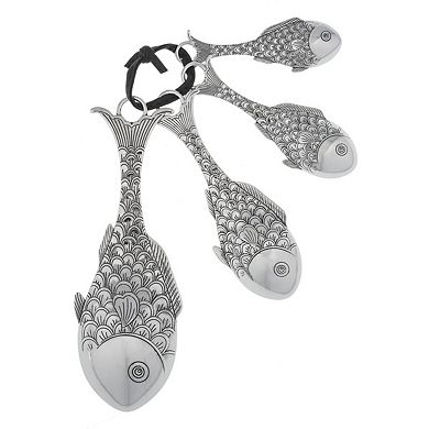 4 Piece Measuring Spoons Set Silver Fish Various Sizes Kitchen Decor