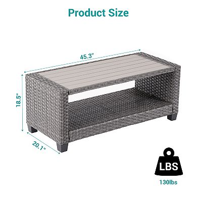 Outdoor PE Rattan Side Table, Rectangular Water-Proof Coffee HIPS Tabletop for Indoor and Outdoor