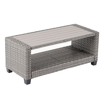 Outdoor PE Rattan Side Table, Rectangular Water-Proof Coffee HIPS Tabletop for Indoor and Outdoor