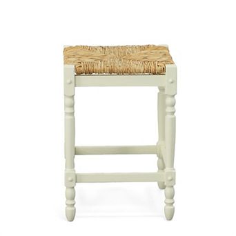 HomeRoots 24" Natural And Antiqued White Solid Wood Backless Counter Height Bar Chair