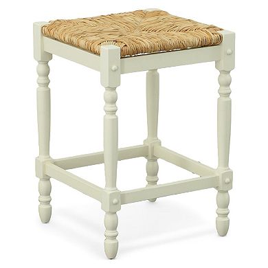 HomeRoots 24" Natural And Antiqued White Solid Wood Backless Counter Height Bar Chair