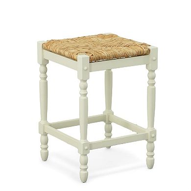 HomeRoots 24" Natural And Antiqued White Solid Wood Backless Counter Height Bar Chair