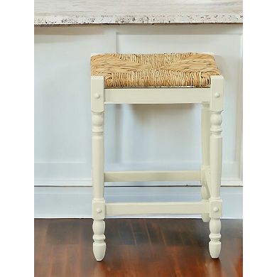 HomeRoots 24" Natural And Antiqued White Solid Wood Backless Counter Height Bar Chair