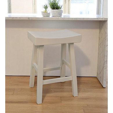 HomeRoots 25" Antiqued White Solid Wood Backless Counter Height Bar Chair