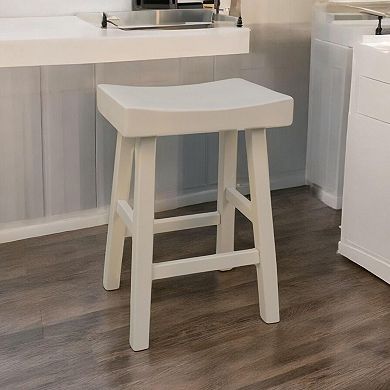 HomeRoots 25" Antiqued White Solid Wood Backless Counter Height Bar Chair