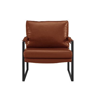 HomeRoots 27" Dark Brown Faux Leather And Black Arm Chair