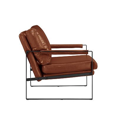 HomeRoots 27" Dark Brown Faux Leather And Black Arm Chair
