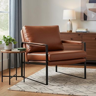 HomeRoots 27" Dark Brown Faux Leather And Black Arm Chair