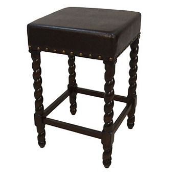 HomeRoots 24" Black And Espresso Faux Leather And Solid Wood Backless Counter Height Bar Chair