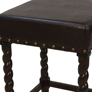 HomeRoots 24" Black And Espresso Faux Leather And Solid Wood Backless Counter Height Bar Chair