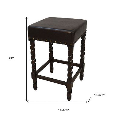 HomeRoots 24" Black And Espresso Faux Leather And Solid Wood Backless Counter Height Bar Chair
