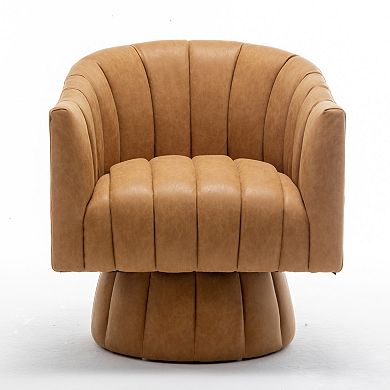 SEYNAR Mid-Century Swivel PU Leather Tufted Round Accent Barrel Chair set of 2