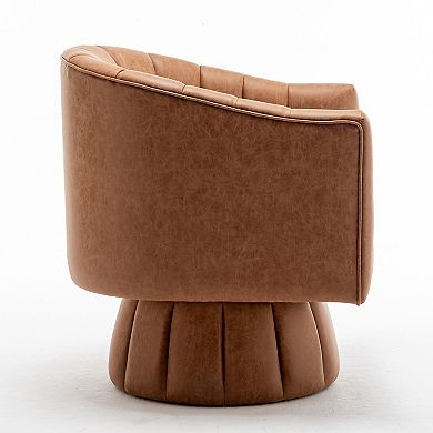 SEYNAR Mid-Century Swivel PU Leather Tufted Round Accent Barrel Chair set of 2