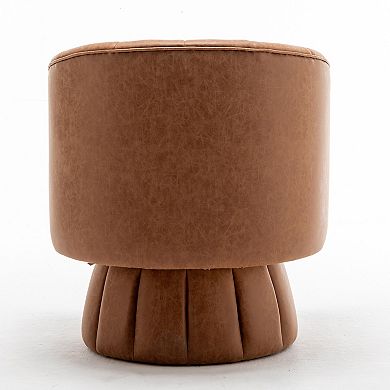 SEYNAR Mid-Century Swivel PU Leather Tufted Round Accent Barrel Chair set of 2