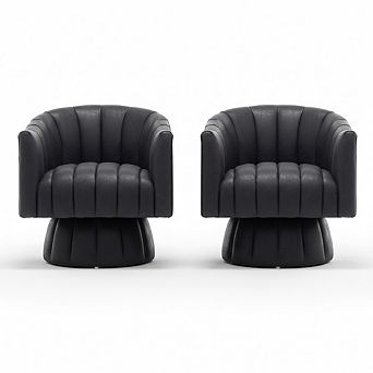 SEYNAR Mid-Century Swivel PU Leather Tufted Round Accent Barrel Chair set of 2