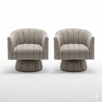 SEYNAR Mid-Century Swivel PU Leather Tufted Round Accent Barrel Chair set of 2