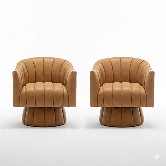 SEYNAR Mid-Century Swivel PU Leather Tufted Round Accent Barrel Chair set of 2