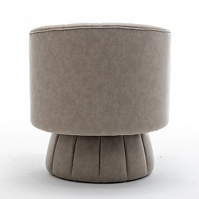 SEYNAR Mid-Century Swivel PU Leather Tufted Round Accent Barrel Chair