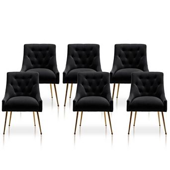 SEYNAR Modern Dining Chairs Set of 6, Velvet Accent Chair Tufted Back Armless Chair with Back Pull