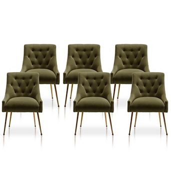 SEYNAR Modern Dining Chairs Set of 6, Velvet Accent Chair Tufted Back Armless Chair with Back Pull