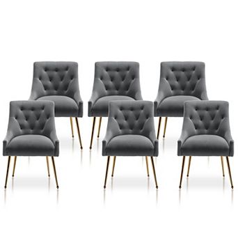 SEYNAR Modern Dining Chairs Set of 6, Velvet Accent Chair Tufted Back Armless Chair with Back Pull