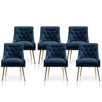 SEYNAR Modern Dining Chairs Set of 6, Velvet Accent Chair Tufted Back Armless Chair with Back Pull