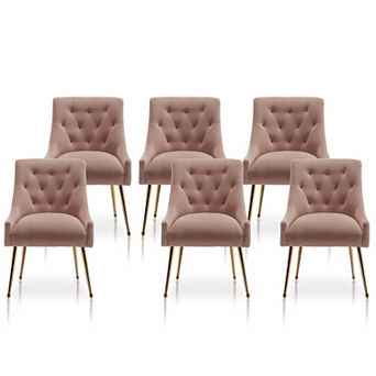 SEYNAR Modern Dining Chairs Set of 6, Velvet Accent Chair Tufted Back Armless Chair with Back Pull