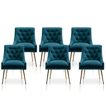 SEYNAR Modern Dining Chairs Set of 6, Velvet Accent Chair Tufted Back Armless Chair with Back Pull