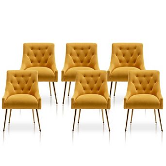 SEYNAR Modern Dining Chairs Set of 6, Velvet Accent Chair Tufted Back Armless Chair with Back Pull