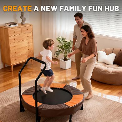 36-Inch Foldable Trampoline, Indoor & Outdoor Kids Rebounder with Foam Handle and Thickened Cover