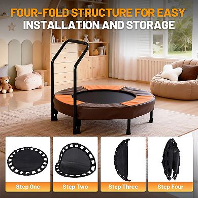 36-Inch Foldable Trampoline, Indoor & Outdoor Kids Rebounder with Foam Handle and Thickened Cover
