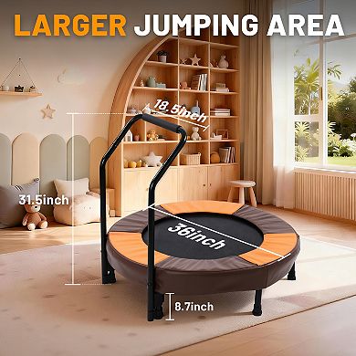 36-Inch Foldable Trampoline, Indoor & Outdoor Kids Rebounder with Foam Handle and Thickened Cover