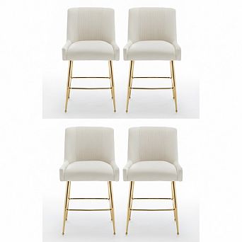 SEYNAR Modern Velvet 39'' H Metal Leg Counter or Bar Stools Set of 4