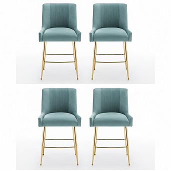 SEYNAR Modern Velvet 39'' H Metal Leg Counter or Bar Stools Set of 4