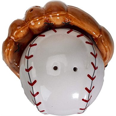 Baseball Caught in a Mitt You're Out Ceramic Salt and Pepper Shakers Set