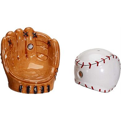 Baseball Caught in a Mitt You're Out Ceramic Salt and Pepper Shakers Set
