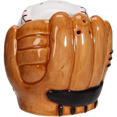Baseball Caught in a Mitt You're Out Ceramic Salt and Pepper Shakers Set