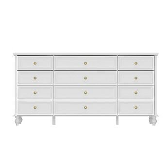 12 Drawers of Chest with Gold Metal Handles,White 12 Drawer Dresser,Coastal Farmhouse Style