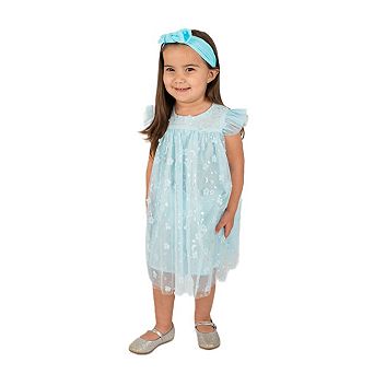 Baby Girl's Flowers and Moons Blue Dress