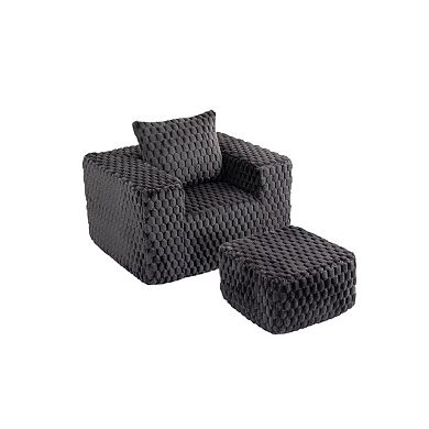 HomeRoots 42" Charcoal Chenille Upholstered Arm Chair With Ottoman