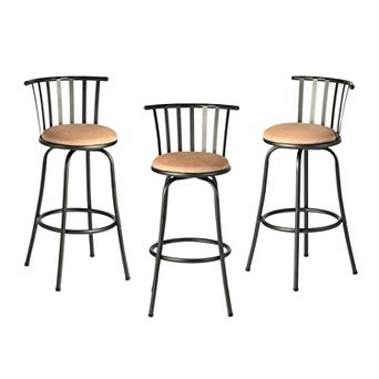 HomeRoots Set of Three Suede Faux Leather and Iron Low Back Adjustable Height Swivel Bar Chairs