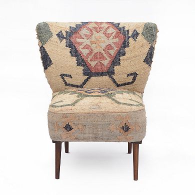 HomeRoots 26" Beige Blue and Red Jute Southwestern Wingback Chair