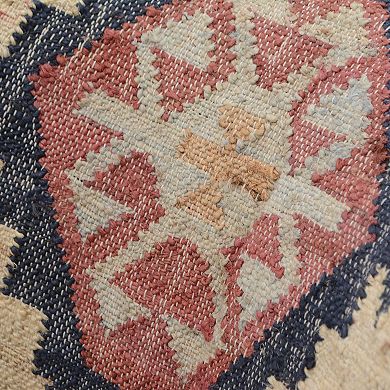 HomeRoots 26" Beige Blue and Red Jute Southwestern Wingback Chair